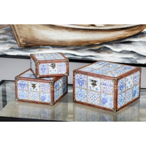 Bloomsbury Market Causby Traditional Trunk Style Lattice Patterned 3 Piece Decorative Box Set with Lid BLMT8301